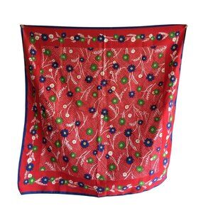 Vintage Floral Scarf Red Blue Green White Mini Flowers Accessories